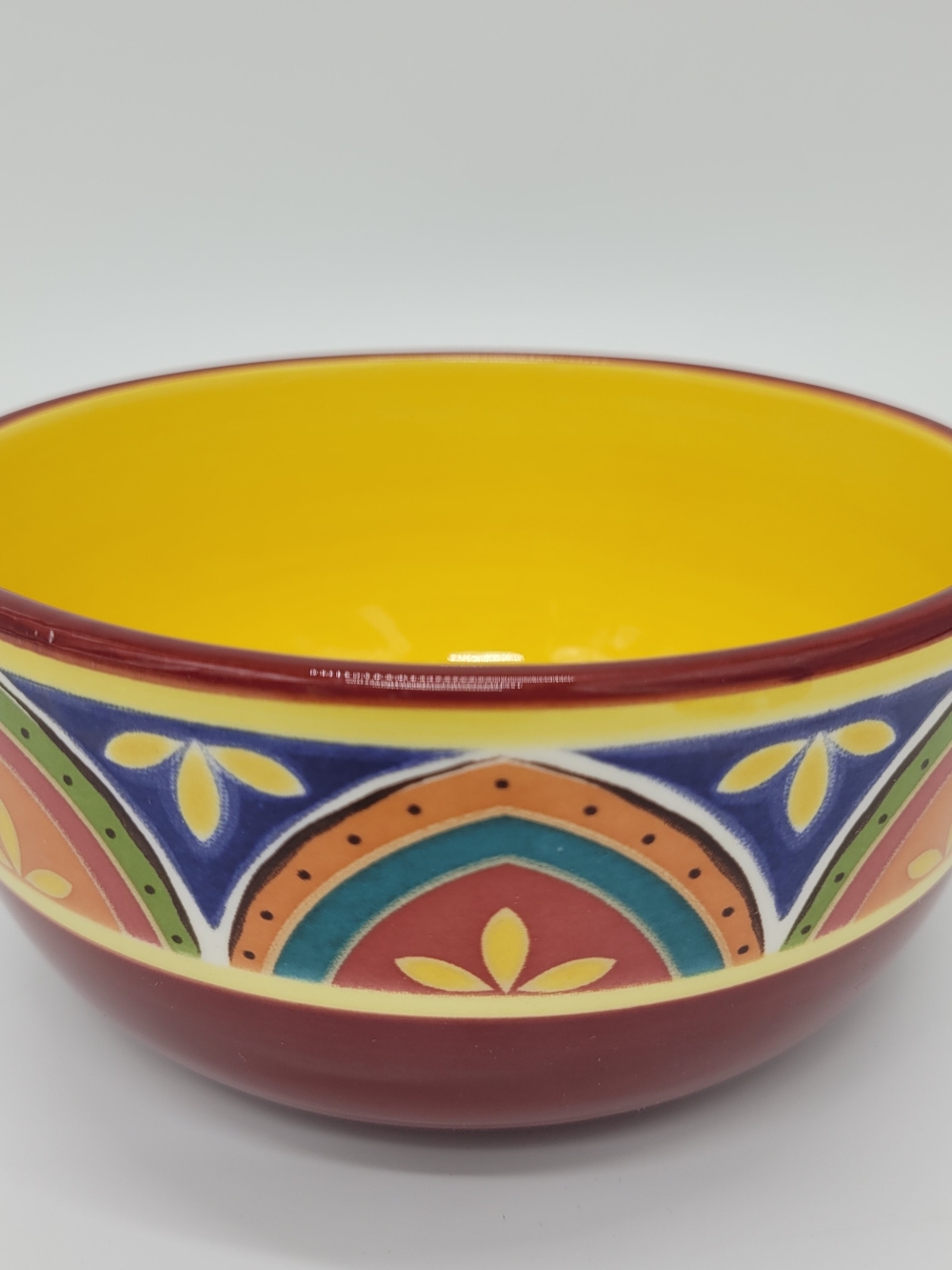 Pier 1 Mexicali Colorful Hand-Painted Ceramic Soup Cereal Bowl Yellow Interior